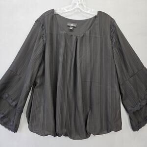 AGB Black Shirt Lined Fitted Waist Long Flutter Sleeves Womens Plus  Size 1X Top